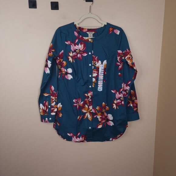 Duluth Trading Company Women's Wrinklefighter Tunic in Teal Floral Size XS - Picture 1 of 9